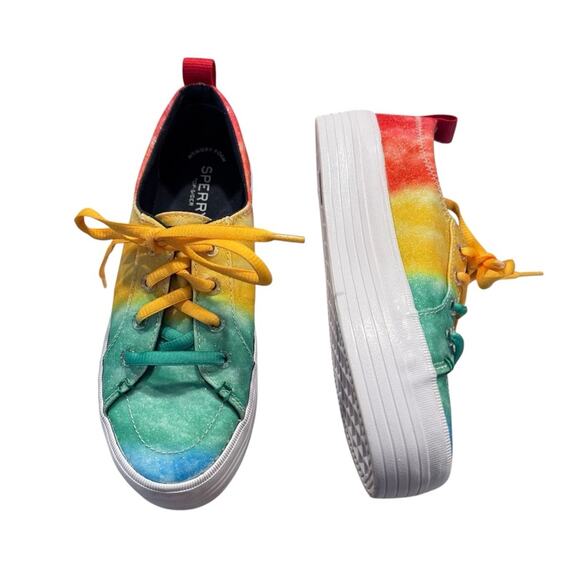 Sperry Women's Crest Vibe Platform Sneaker SNOWCONE Tie Dye Rainbow 6 - Picture 2 of 6